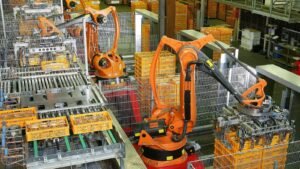 Factory automation robotics palletizing bread